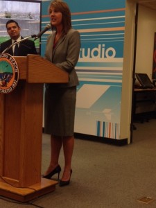 City Auditor Laura Doud with Mayor Garcia for Digital & E-Government Best Practices Report